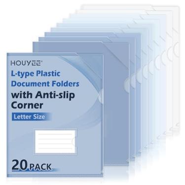 Imagem de HOUYEE Pacote com 20 pastas de documentos transparentes, mangas de plástico tipo L com canto antiderrapante e bolso para etiquetas, pastas de projeto, protetores de folha de papel para tamanho carta