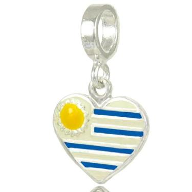 Imagem de Berloque Charms Bandeira Coração Paises Nações Prata 925 - Lojas La&Ny