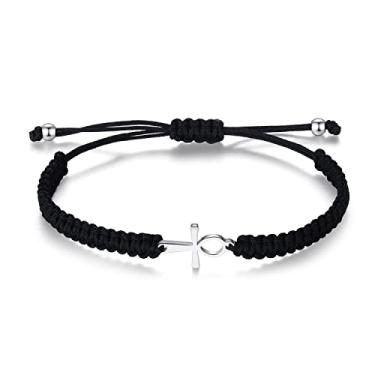 Imagem de JAYUMO Pulseira cruzada para mulheres, corda de nylon ajustável Ankh Cross Pulseira trançada feita à mão cristã para homens e mulheres, Metal, não conhecido