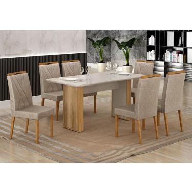 Imagem de Mesa de Jantar Ambiente Júlia 160x80cm Cinamomo Off White com 6 Cadeiras Lara Linho Bege - Valdemóveis