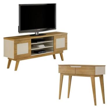 Imagem de Rack Bancada Detroit e Aparador Bellíssima Cinamomo Off White - Valdem