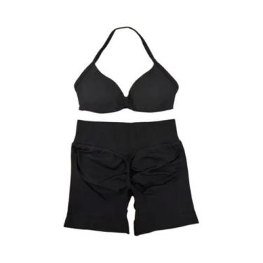 Imagem de Conjunto De Top E Shorts Sem Costura De Cintura Alta Para Academia, Ro