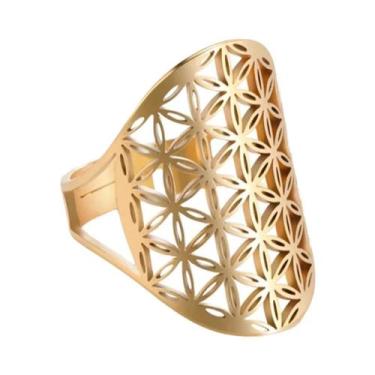 Imagem de Anel Ajustável De Aço Inoxidável Flor Da Vida, Amuleto Oco De Arcanjo,