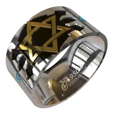 Imagem de Anel Estela De Davi Em Prata Com Estrela Em Ouro 18k - Vieira Cruz Joi