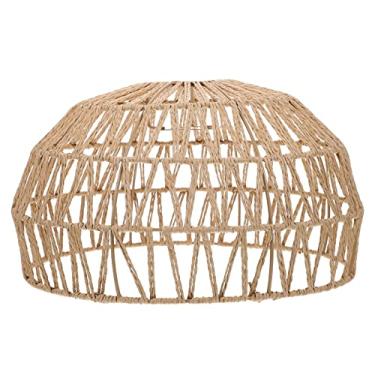 Imagem de Tecido pingente luz sombra lustre abajur imitação rattan cesta abajur fazenda pendurado abajur pingentes luminária sombra para restaurante sala de jantar quarto