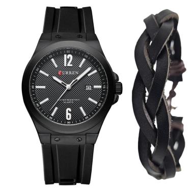 Imagem de Relógio Casual Curren Masculino + Pulseira Em Couro Trançado-Masculino