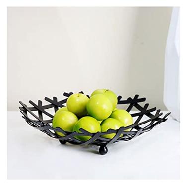 Imagem de Cesta de frutas tigela criativa ninho de pássaro cesta de frutas de ferro forjado tigela de frutas oca de ferro forjado, casa moderna sala de estar prato de frutas pão lanches (cor: preto, tamanho: CH