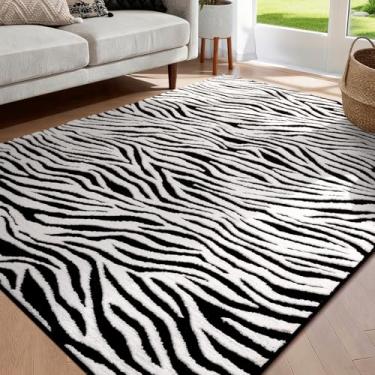 Imagem de YIHOUSE Tapetes de área de 1,8 m x 1,8 m, tapete lavável abstrato, tapete preto e branco, tapetes macios, antiderrapantes, para sala de estar, quarto, sala de jogos, berçário, decoração de escritório