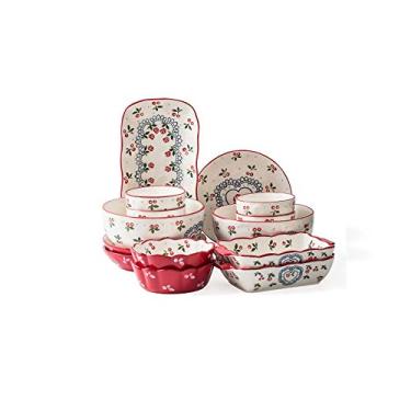 Imagem de Conjunto de jantar de cerâmica, serviço de cozinha e jantar, luxuoso, serviço completo, pratos, tigelas, pratos e tigelas para piquenique, trailer, uso criativo, decoração de mesa (tamanho: B) (C) ()