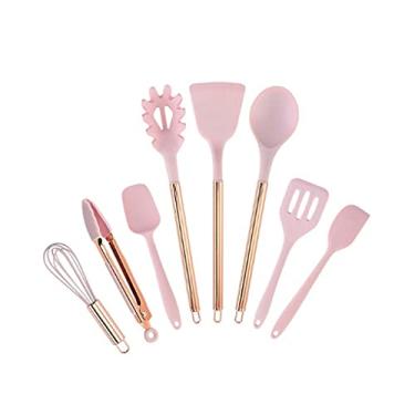Imagem de U5GAAALPPQ9 Espátula antiaderente de silicone para cozinhar, conjunto de acessórios de cozinha com oito peças, alça de ouro rosa, utensílios de cozinha