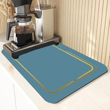Imagem de Tapete de café azul 40 x 30 cm - Mancha de pele, tapete absorvente de secagem de pratos com revestimento de borracha para balcão de cozinha - cabe sob cafeteira e máquina, escorredor de pratos