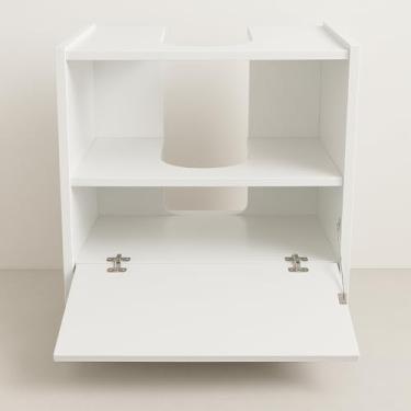 Imagem de Gabinete de Banheiro Organizador com 1 Porta – Armário Pia de Coluna Branco Ripado com Rodízios, Espaçoso para Higiene Doméstica (Branco)