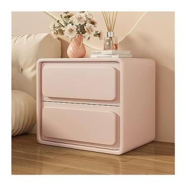 Imagem de Mesa de cabeceira moderna estilo creme de madeira cor sólida mesa de cabeceira simples com duas gavetas móveis de cabeceira grande capacidade de armazenamento prático (rosa, grande)
