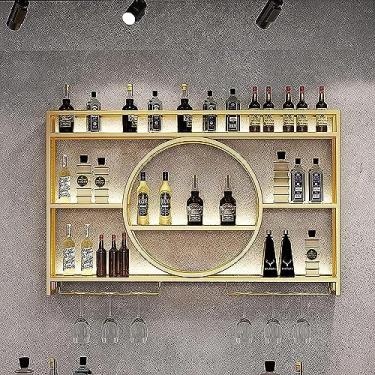 Imagem de Rack de vinho de metal montado na parede - Unidade de bar doméstico elegante e funcional, suporte de copo de taça de champanhe para restaurante, cozinha e bar - Rack de exibição de vinho moderno para