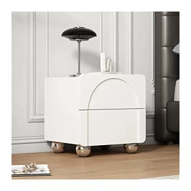 Imagem de Mesa de cabeceira branca moderna com pernas esféricas de mesa de aço inoxidável e 2 gavetas, mesas de cabeceira modernas mesas de cabeceira de madeira para quarto, sala de estar práticas (L50 x P40 x