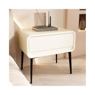 Imagem de Mesa de cabeceira moderna de madeira minimalista moderna de perna alta minimalista pequena gaveta única armário de armazenamento de móveis prático (branco, grande)