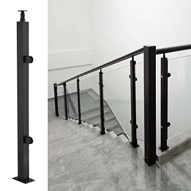 Imagem de Poste de grade de vidro, poste de corrimão de escada preto, poste de aço inoxidável resistente, poste de balaustrada, braçadeira de painel de varanda de jardim