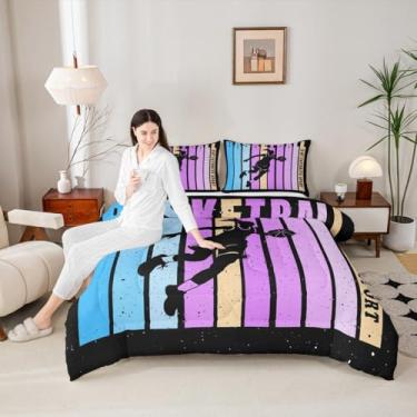 Imagem de Castle Fairy Conjunto de edredom infantil de basquete, tamanho solteiro, silhueta de jogadoras, basquete, esportes, decoração de quarto, 2 peças, conjunto de colcha com tema de jogo de bola com 1