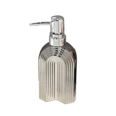 Imagem de Garrafa de prensa de loção de cerâmica de luxo para casa de banho com dispensador de sabão em gel de banho (prata)