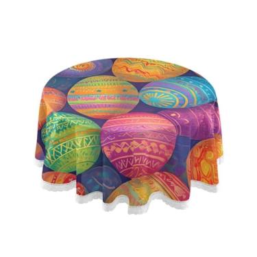 Imagem de Qilmy Toalha de mesa redonda de palmeira de treliça verde, 152 cm, resistente à água, à prova de derramamento, capa de mesa grande para jantar de reunião de família em ambientes internos e externos