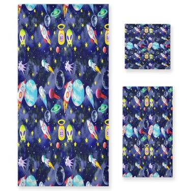 Imagem de xigua Space Rockets Conjunto de toalhas de banheiro absorvente macio 3 peças toalha de banho toalha de mão toalhas decorativas para banheiro, academia, hotel, praia, piscina