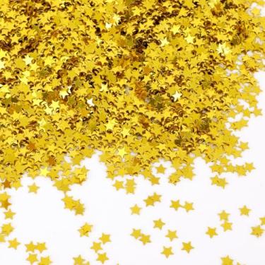 Imagem de Confete Estrelas Douradas de 150g, 6mm Glitter Dourado Ideal para Casamentos Aniversários Chás de Bebê Natal Festas Halloween e Decoração Artesanato