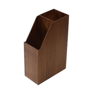 Imagem de x3anggyt5 Suporte de guarda-chuva de camada dupla de madeira para uso interno, balde de lixo, bengalas para entrada, casa, escritório, economiza espaço (marrom)