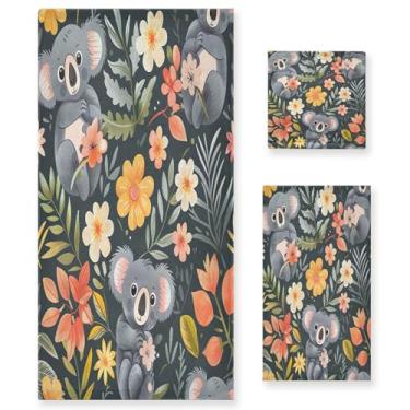 Imagem de xigua Lindo conjunto de toalhas de banheiro Koalas absorvente macio 3 peças toalha de banho toalha de mão toalhas decorativas para banheiro, academia, hotel, praia, piscina