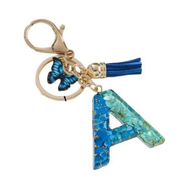 Imagem de Chaveiro De Letra Inicial Com Borboleta Azul Royal E Franjas, Acessóri