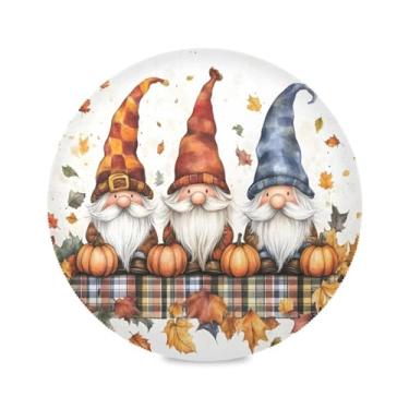 Imagem de STAYTOP Jogo americano redondo de gnomo fofo de Natal 6 peças, tapetes de mesa antiderrapantes fáceis de limpar para decoração de mesa de festa de churrasco em casa