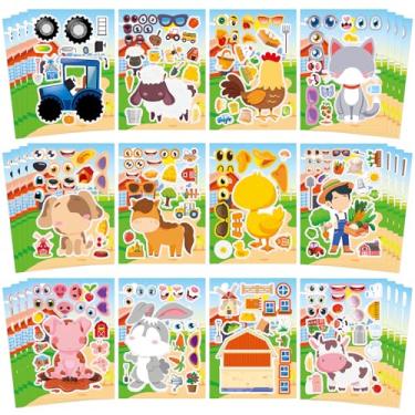 Imagem de Cosomia 48 folhas criam adesivos engraçados de animais de fazenda, faça um rosto para meninos e meninas, livros de adesivos de viagem, lembrancinhas de festa, aniversário, casa, escola e atividades