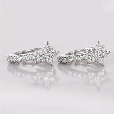 Imagem de Brincos de argola criativos com estrela de zircônia brilhante para mulheres, festas de férias diárias, joias de aniversário, presentes, One size, Cobre, Zircônia cúbica