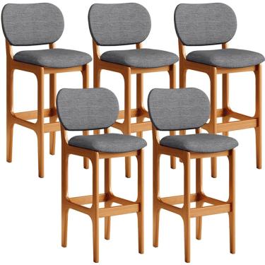 Imagem de Kit 5 Banquetas Alta Bar Cozinha Sala Jantar Fixa Betta L02 Imbuia Linho Cinza Escuro - Lyam Decor