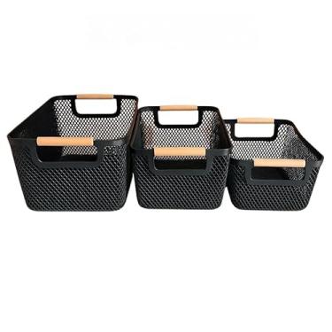 Imagem de Kit 3 Organizadores de Bambu Multiuso | Cestos para Quarto Sala Cozinha Banheiro Closet Armário(KIT 3 PRETO)