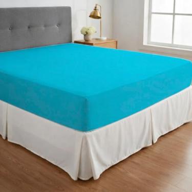 Imagem de Lençol Queen Avulso Com Elástico Liso Malha 100% Algodão Resistente Com Toque Macio Respirável Cozzilar (Azul Ártico)