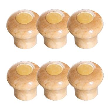 Imagem de Kit 6 Puxador Tampa Vidro E Ferro Pomel Madeira E Parafuso