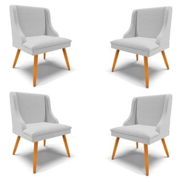 Imagem de Kit 4 Cadeiras Decorativas Sala De Jantar Pés Palito De Madeira Firenze Linho Cinza/natural G19