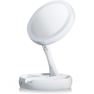 Imagem de Espelho De Aumento 10X Com Luz De Iluminação Led De Mesa Dobrável E Articulável Redondo