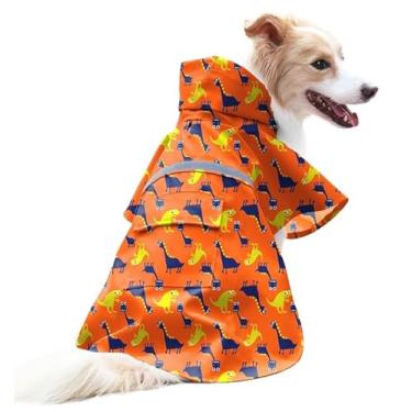Imagem de Capa de chuva para cães grandes dinossauros ajustável para animais de estimação roupas à prova d'água leve jaqueta de chuva poncho com tira refletiva (2GG, dinossauro verde)