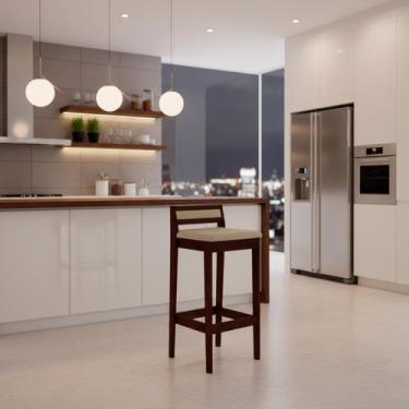 Imagem de Banqueta Baixa 70cm para Bancada Assento Estofado em Linho Cecilia cor