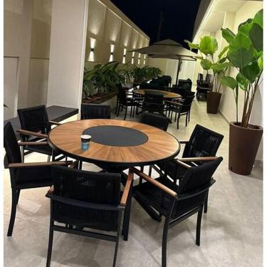 Imagem de Cadeira Poltrona Amélia Premium Corda Náutica Baços Madeira Para Jardim Jantar Piscina Preto