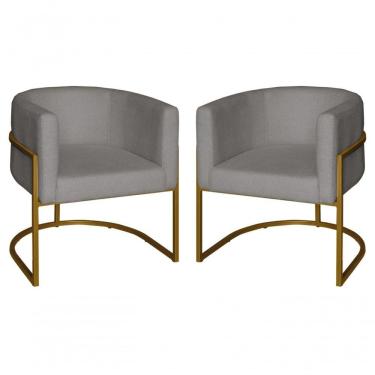 Imagem de Kit 2 Poltronas Decorativa Luxo Base De Metal Dourada Escritório Recepção Sala Suede Prata Eli Móveis E Decoração