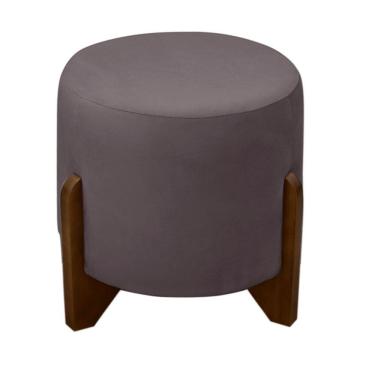 Imagem de Puff Banqueta Decorativo Luiz Pés De Madeira Linho Grafite Eli Móveis E Decoração