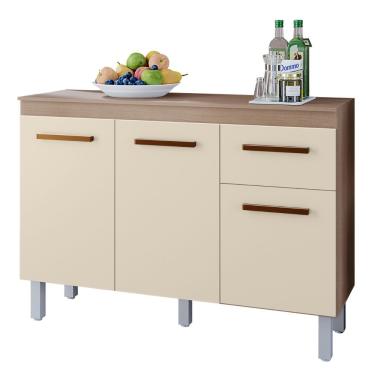 Imagem de Balcão Com Tampo Vitória 3 Portas 118 Cm Moblis Cor:savana Off White