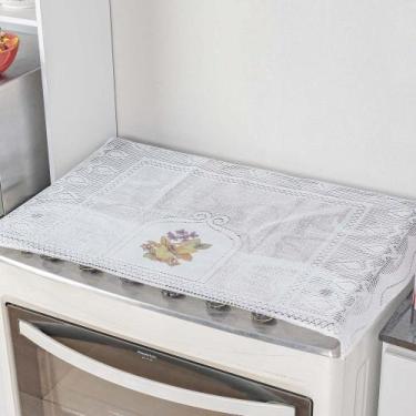 Imagem de Toalha para Fogão 6 Bocas em Renda com Transfer Flores 100% Poliéster 