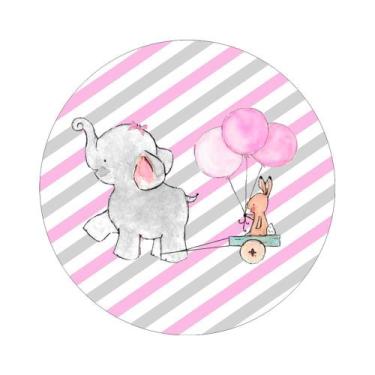 Imagem de Painel De Tecido Sublimado Redondo Elefantinho e Coelho Aquarela C/Elá