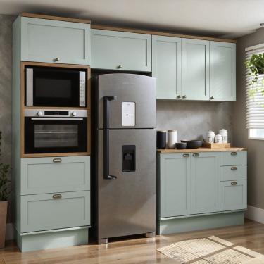 Imagem de Cozinha Modulada Completa 4 Peças 100% Mdf Modelo Americano Provençal Iluminata Verde Mint/Ébano Fosco