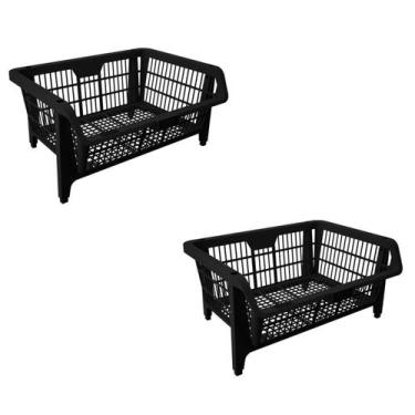 Imagem de Kit 2 Cesto Empilhavel Expositor Organizador Plástico Preto - Presto