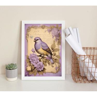 Imagem de Quadro Decorativo Passarinho Lilás 45x34cm Madeira Preta