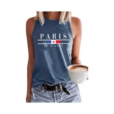 Imagem de Camiseta Sem Mangas Feminina De Verão Com Estampa De Letras Paris, Sol